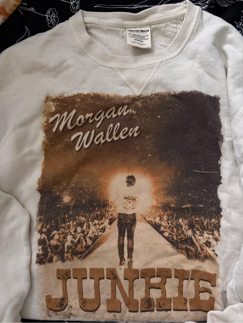 Hanes White Morgan Wallen Junkie Graphic Crewneck Sweatshirt - Brown Print